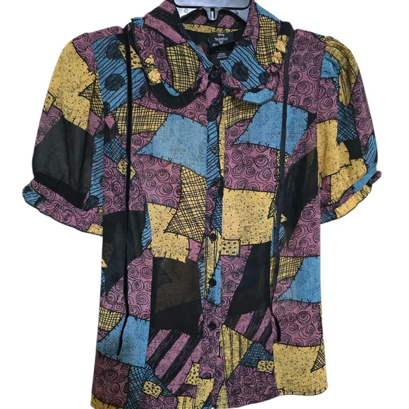 Hot Topic Multicolor Patchwork Sally Nightmare Before Christmas Blouse Disney - Picture 3 of 5